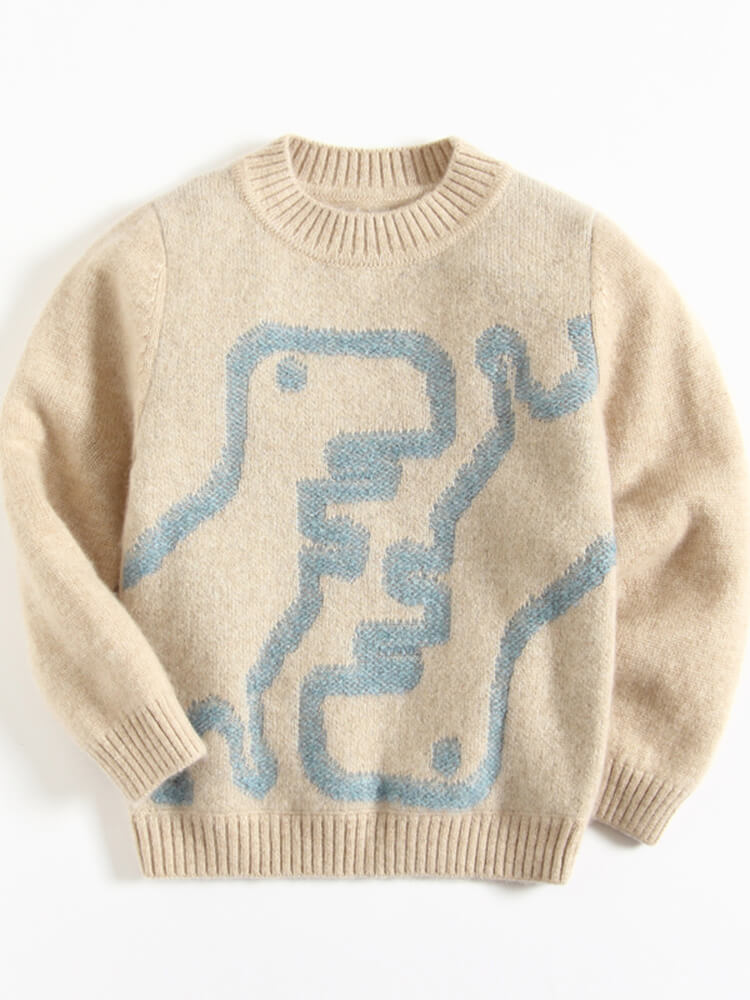 Kids Dinosaur Pattern Pure Cashmere Crewneck Pullover Sweater